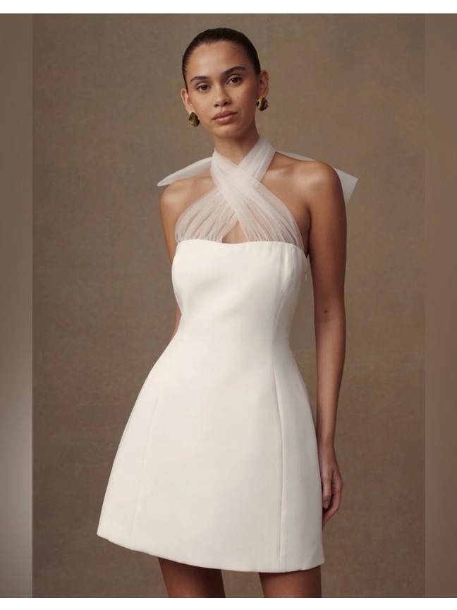 Meshki White Cross-Halter Mini Dress